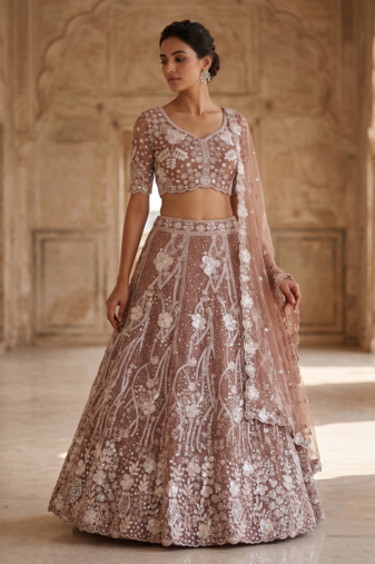 Embroidered Blush Pink Lehenga Choli Set with Dupatta