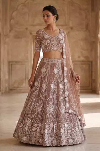 Embroidered Blush Pink Lehenga Choli Set with Dupatta