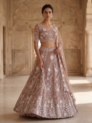 Embroidered Blush Pink Lehenga Choli Set with Dupatta 2