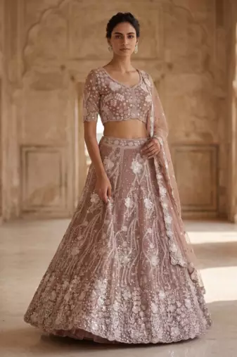 Embroidered Blush Pink Lehenga Choli Set with Dupatta