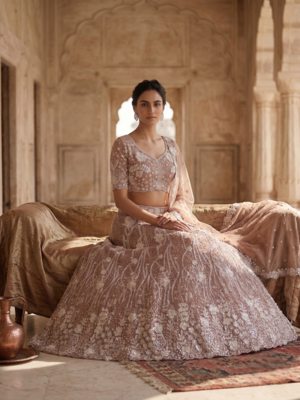 Embroidered Blush Pink Lehenga Choli Set with Dupatta 3