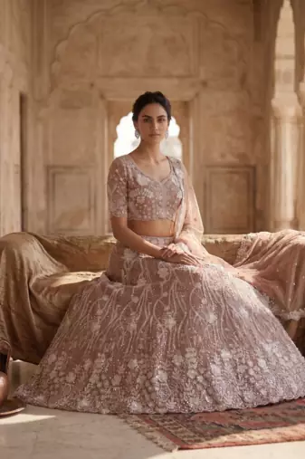 Embroidered Blush Pink Lehenga Choli Set with Dupatta