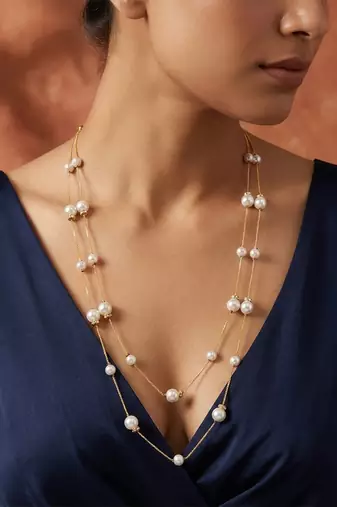 gold plated double strand pearl necklace