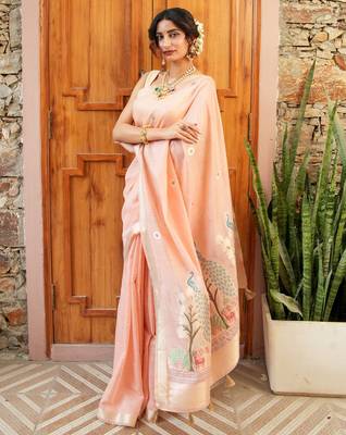supriya  handloom cotton blend saree with zari motifs & pallu  1