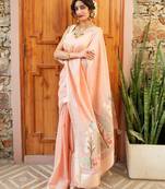 supriya  handloom cotton blend saree with zari motifs & pallu 