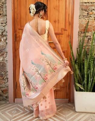 supriya  handloom cotton blend saree with zari motifs & pallu  3