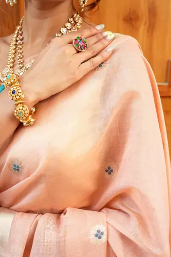 supriya  handloom cotton blend saree with zari motifs & pallu 