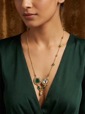 gold plated green stone kundan necklace 6