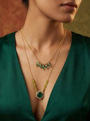 gold plated green hexagon pendant necklace 6