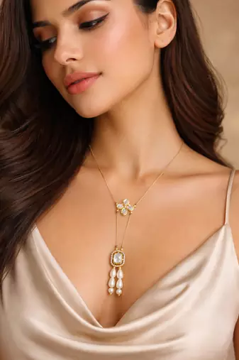 gold plated kundan pearl necklace