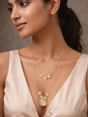 gold plated double layer kundan necklace 6
