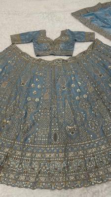  Dusty Blue Sequin Embroidered Lehenga Choli with Dupatta 4