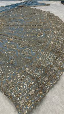  Dusty Blue Sequin Embroidered Lehenga Choli with Dupatta 5