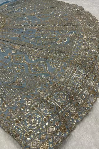  Dusty Blue Sequin Embroidered Lehenga Choli with Dupatta