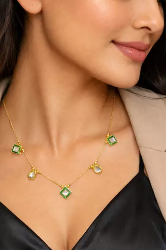 gold plated green enamel kundan necklace