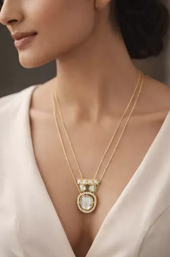 gold plated double chain kundan necklace