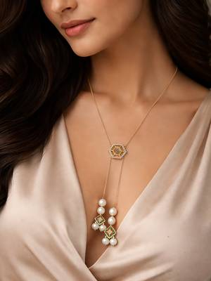 gold plated long kundan lariat necklace 6
