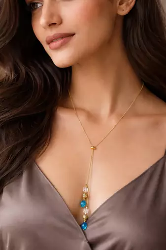gold plated blue onyx lariat necklace