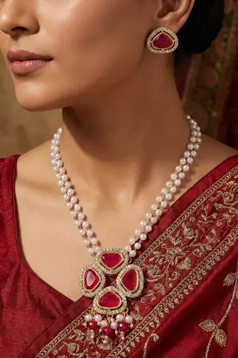 gold plated pearl necklace set