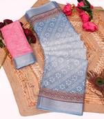 sky blue pink shimmer handloom cotton blend saree with floral print (t sfhcs327)