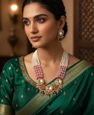 gold plated kundan hexagon necklace set 6