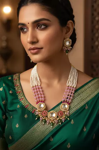 gold plated kundan hexagon necklace set