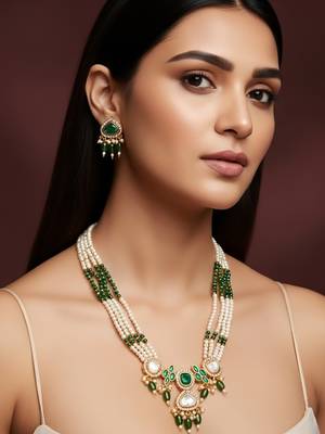 gold plated long pearl necklace set 6