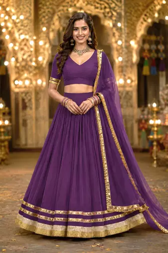 Wine Georgette Lehenga Choli with Dupatta | Navratri Garba & Dandiya Outfit | Golden Lace Ethnic Festive Wear