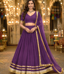 Wine Georgette Lehenga Choli with Dupatta | Navratri Garba & Dandiya Outfit | Golden Lace Ethnic Festive Wear