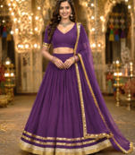 Wine Georgette Lehenga Choli with Dupatta | Navratri Garba & Dandiya Outfit | Golden Lace Ethnic Festive Wear