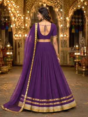 Wine Georgette Lehenga Choli with Dupatta | Navratri Garba & Dandiya Outfit | Golden Lace Ethnic Festive Wear 2