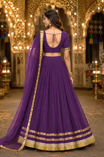 Wine Georgette Lehenga Choli with Dupatta | Navratri Garba & Dandiya Outfit | Golden Lace Ethnic Festive Wear