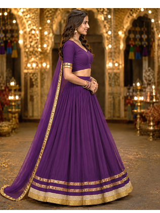 Wine Georgette Lehenga Choli with Dupatta | Navratri Garba & Dandiya Outfit | Golden Lace Ethnic Festive Wear 3