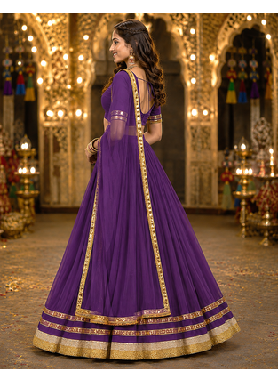 Wine Georgette Lehenga Choli with Dupatta | Navratri Garba & Dandiya Outfit | Golden Lace Ethnic Festive Wear 4