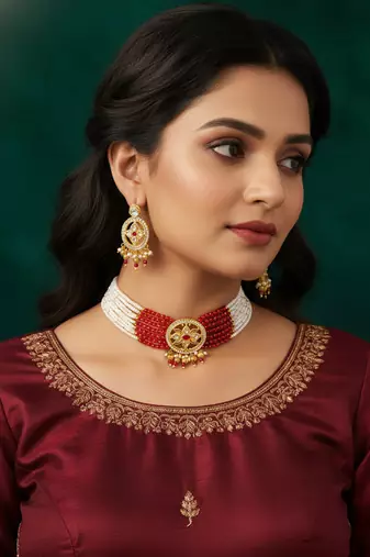 red white kundan choker set