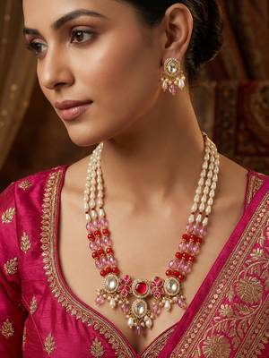 pink red long necklace set 6