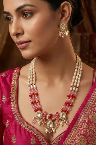pink red long necklace set