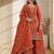 Rust orange fendy silk sequence embriordered sharara suit