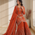 Rust orange fendy silk sequence embriordered sharara suit