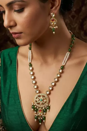 green meenakari long necklace set