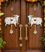 handmade cow shubh labh decorative hanging with pearl tassels traditional wall home hanging decor (pack of 2)