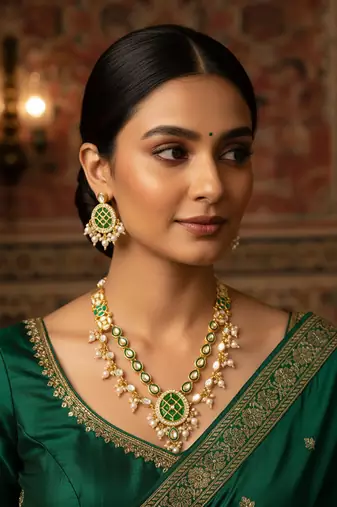 green meenakari kundan choker set