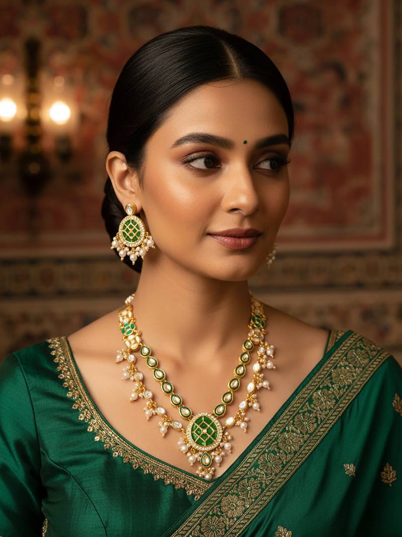 green meenakari kundan choker set