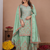 Sea green chinon silk sequence embriordered sharara suit