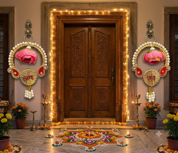 decorative shubh labh moti chudi peony hanging perfect for home decorhandmade toran for main door decor (pack of 2) 2