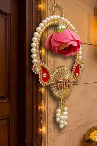 decorative shubh labh moti chudi peony hanging perfect for home decorhandmade toran for main door decor (pack of 2)