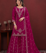 Rani pink fendy silk sequence embriordered sharara suit
