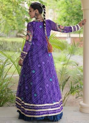 Rayon Lehenga Choli with Bandhani Print Kutchi Patch Work with Shrug 12M Flair Frill Lehenga - Free size stitched  2