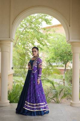 Rayon Lehenga Choli with Bandhani Print Kutchi Patch Work with Shrug 12M Flair Frill Lehenga - Free size stitched  3