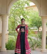 Lehenga Choli with Bandhani Print Kutchi Patch Work Shrug with 12M Flair Frill Lehenga-Free size stitched 